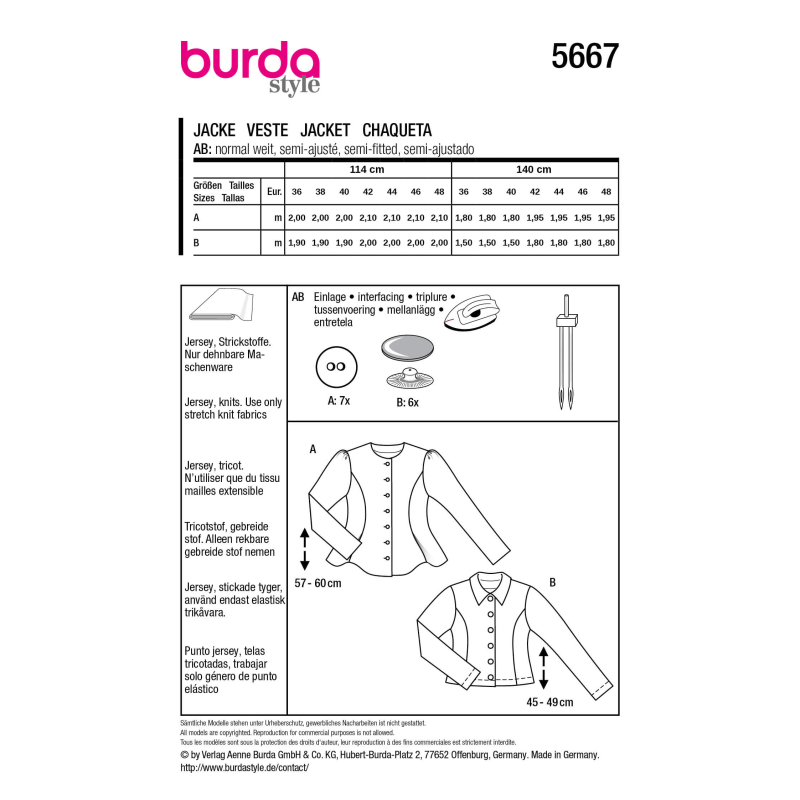Patron Burda n°5667 – Cardigan femme...