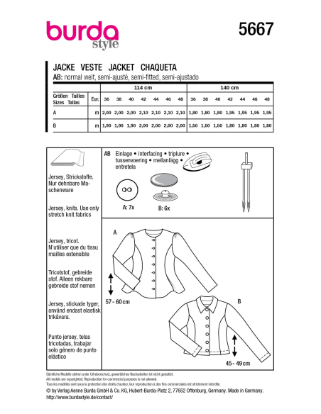 Patron Burda n°5667 – Cardigan femme élégant et veste en jersey