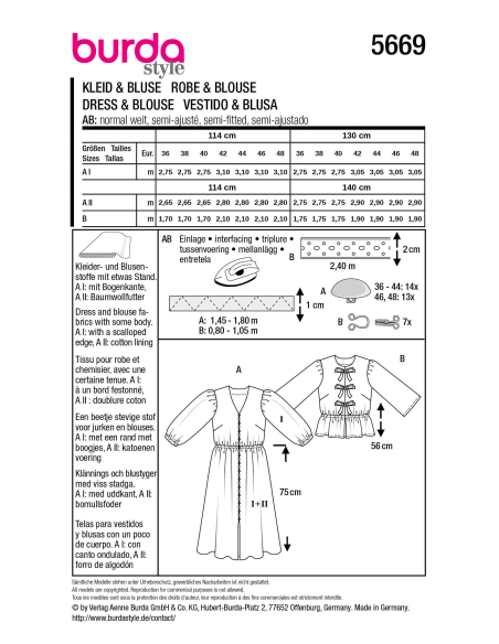 Patron Burda n°5669 – Robe midi romantique et blouse à manches bouffantes