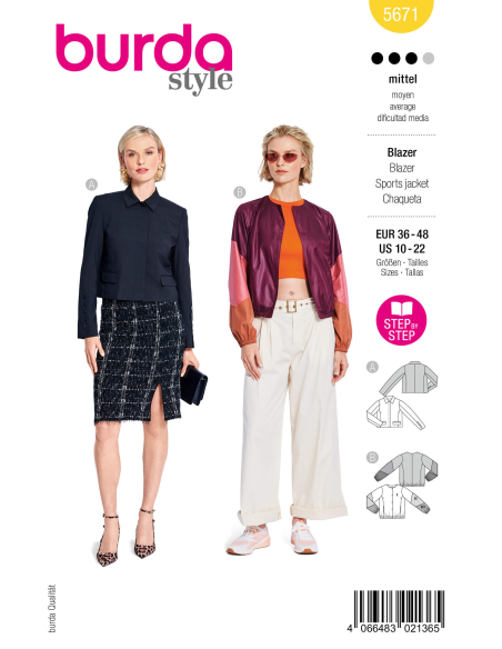 Patron Burda n°5671 – Veste courte blazer ou blouson femme