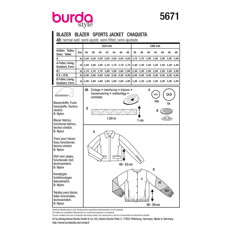 Patron Burda n°5671 – Veste courte...