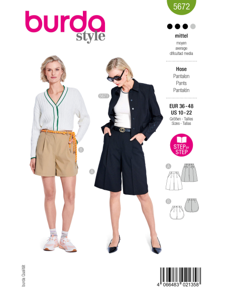 Patron Burda n°5672 – Short et bermuda femme élégants et décontractés