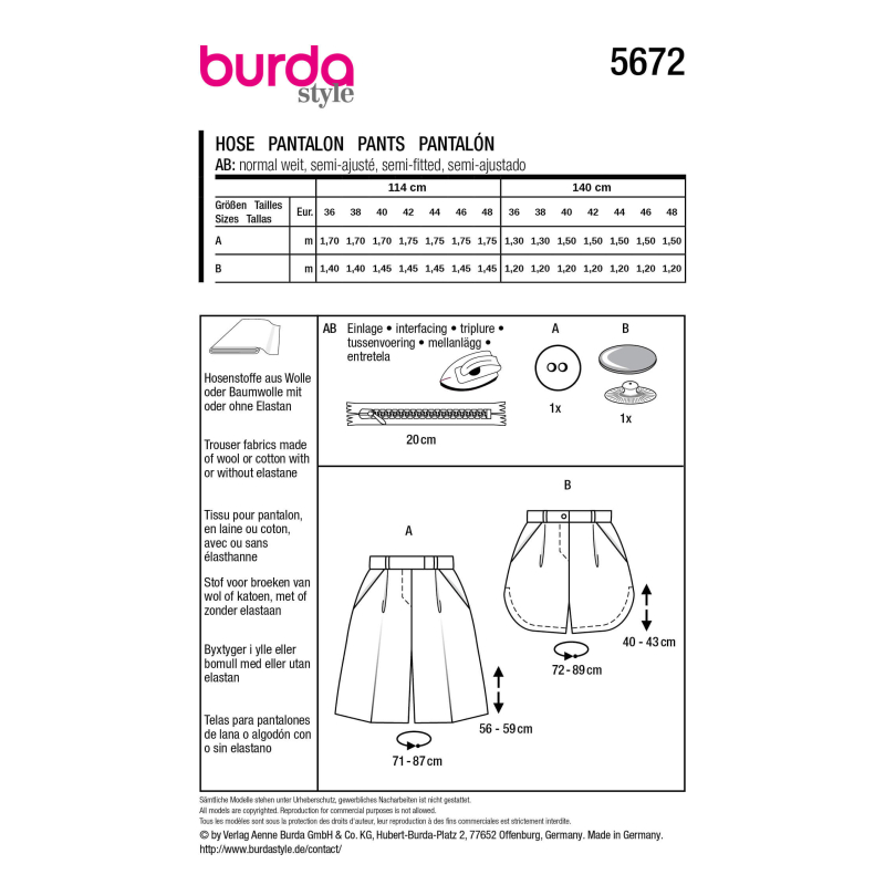 Patron Burda n°5672 – Short et...