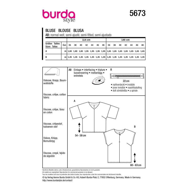 Patron Burda n°5673 – Blouse femme à...