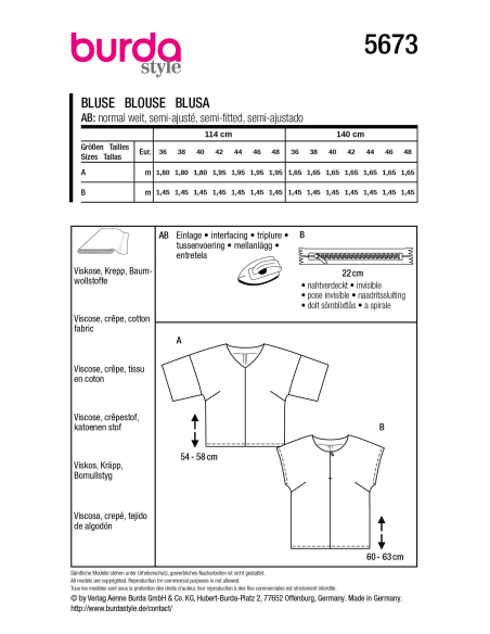 Patron Burda n°5673 – Blouse femme à épaules tombantes