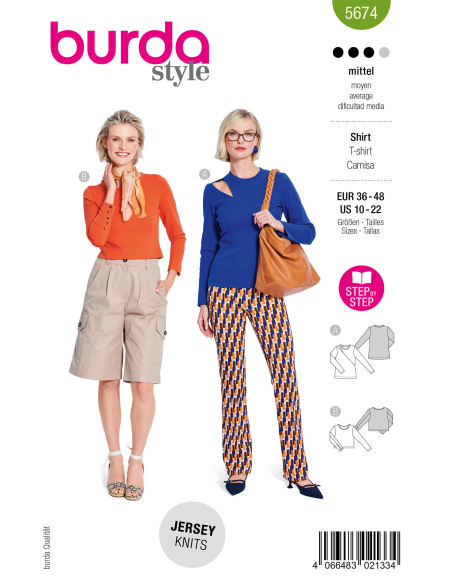 Patron Burda n°5674 – Shirts femme manches longues modernes