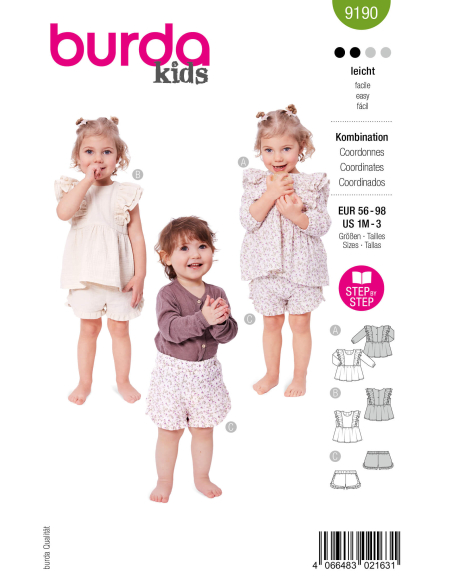 Patron Burda n°9190 – Tunique à volants, top et short pour enfant