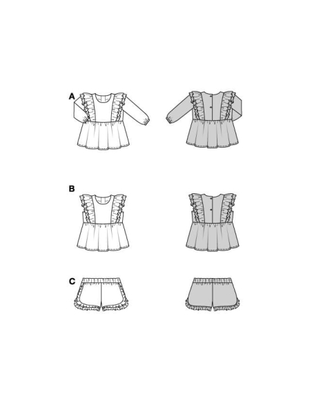 Patron Burda n°9190 – Tunique à volants, top et short pour enfant