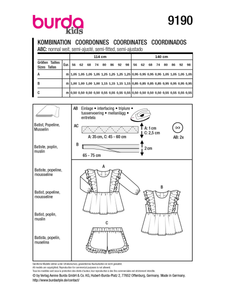 Patron Burda n°9190 – Tunique à volants, top et short pour enfant