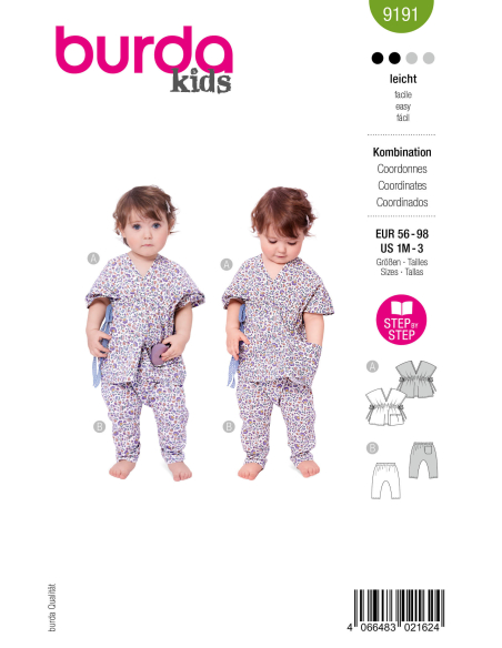 Patron Burda n°9191 – Ensemble bébé blouse tunique et pantalon