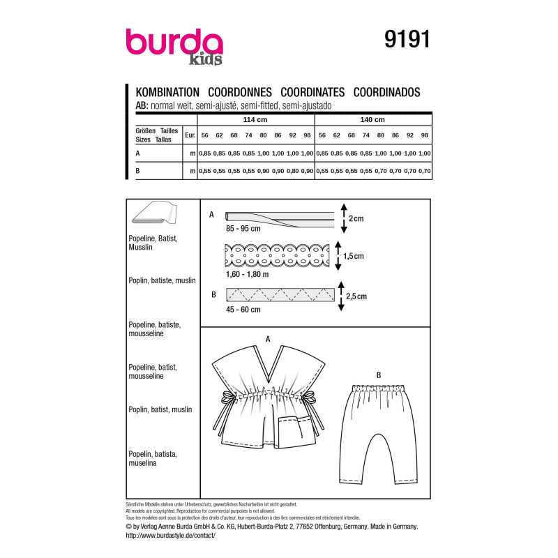 Patron Burda n°9191 – Ensemble bébé...