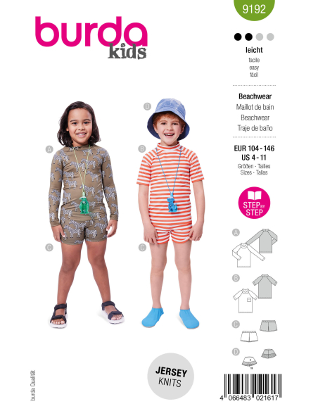 Patron Burda n°9192 – Tenues de plage et maillots de bain enfant