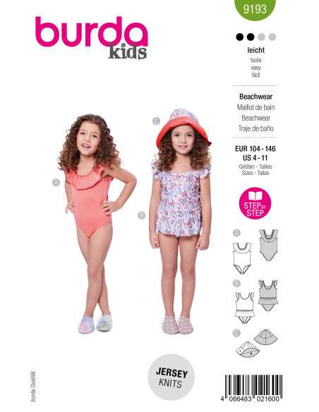 Patron Burda n°9193 – Maillot de bain fille et chapeau de soleil