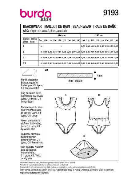 Patron Burda n°9193 – Maillot de bain fille et chapeau de soleil