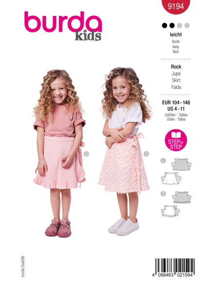 Patron Burda n°9194 – Jupe portefeuille enfant à nouer