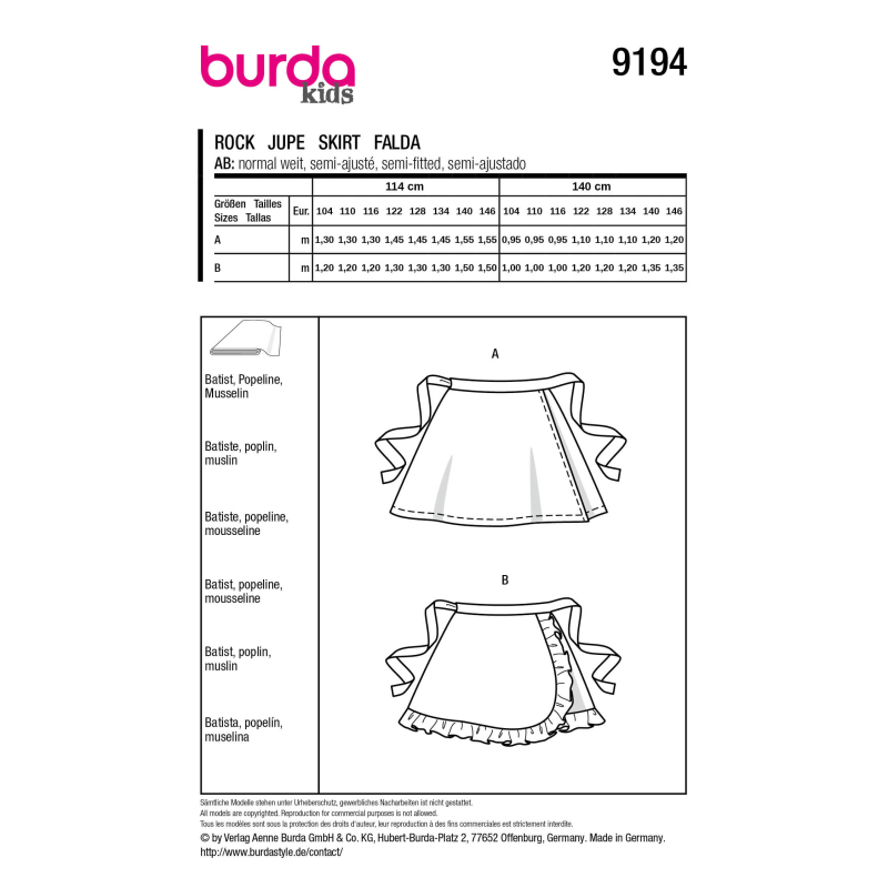 Patron Burda n°9194 – Jupe...