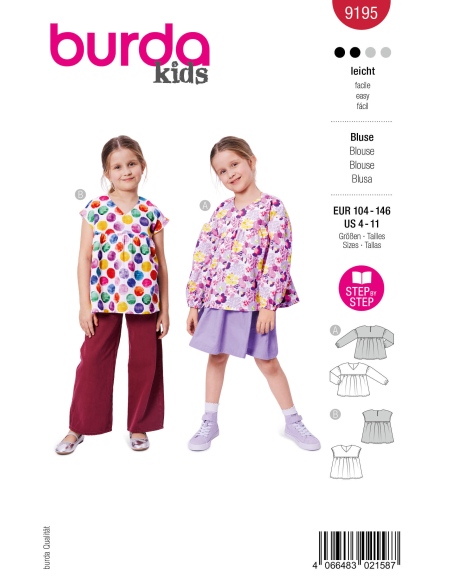 Patron Burda n°9195 – Blouse et tunique pour fille