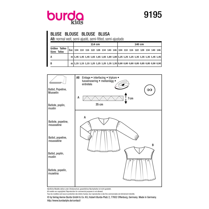 Patron Burda n°9195 – Blouse et...