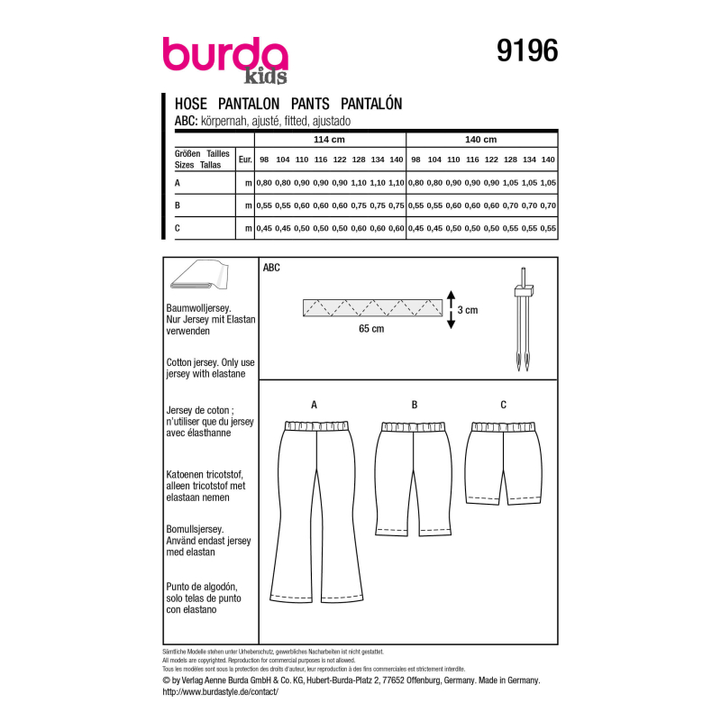 Patron Burda n°9196 – Leggings et...