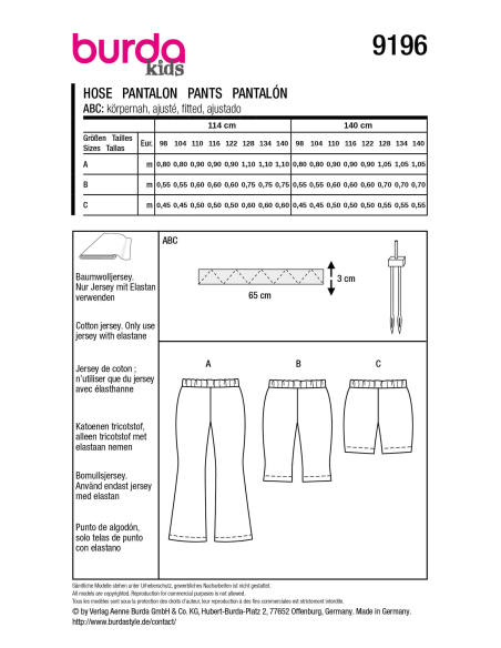 Patron Burda n°9196 – Leggings et pantalons pour fille