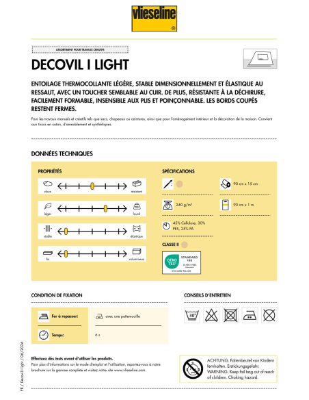 Entoilage thermocollant Vlieseline Decovil I Light – Léger et structurant