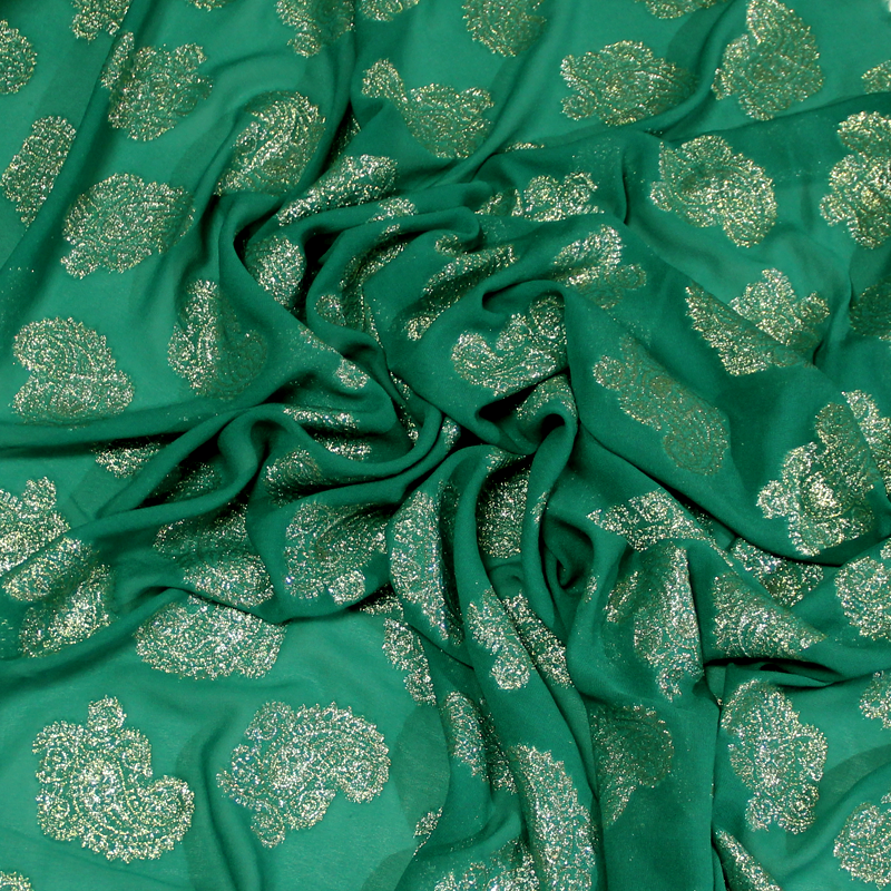 Mousseline de soie jacquard lancé découpé - Cachemire vert
