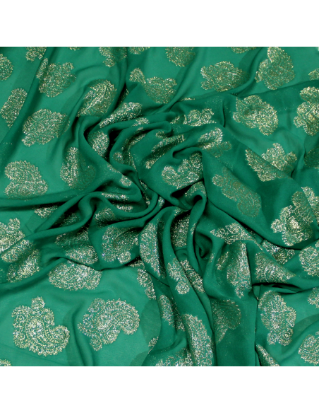 Mousseline de soie jacquard lancé découpé - Cachemire vert