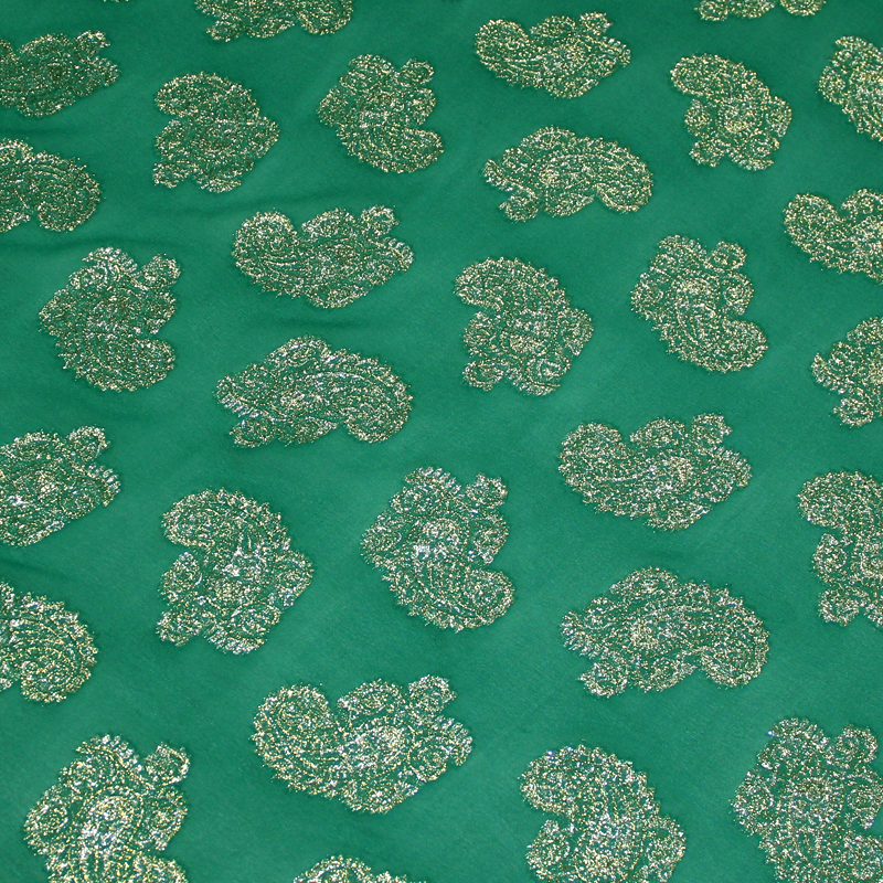 Mousseline de soie jacquard lancé découpé - Cachemire vert