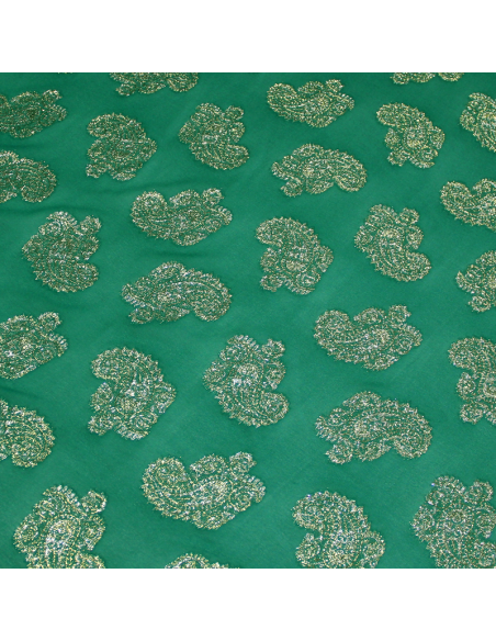 Mousseline de soie jacquard lancé découpé - Cachemire vert