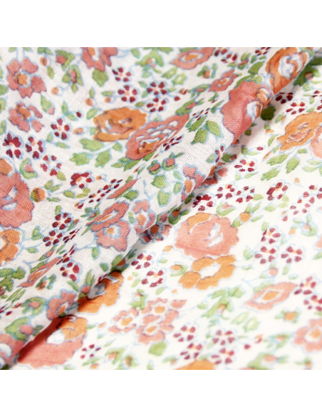 Étole 100% coton - Fleur orange & rouge fond blanc