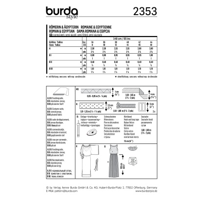 Patron Burda Carnaval 2353 - Déguisement Romaine et Egyptienne Femme 2