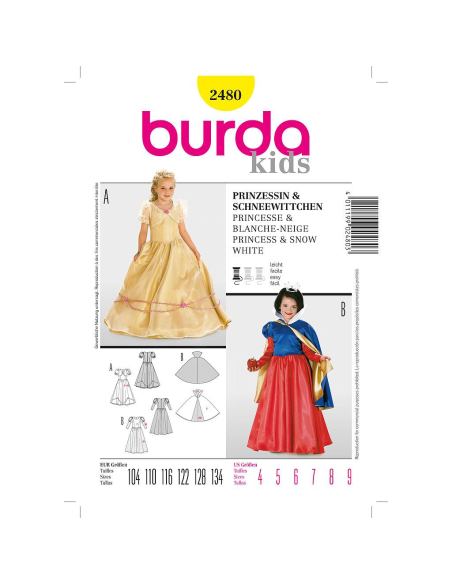 Patron Burda Carnaval 2480 - Déguisement Historique Princesse et Blanche - Neige enfant