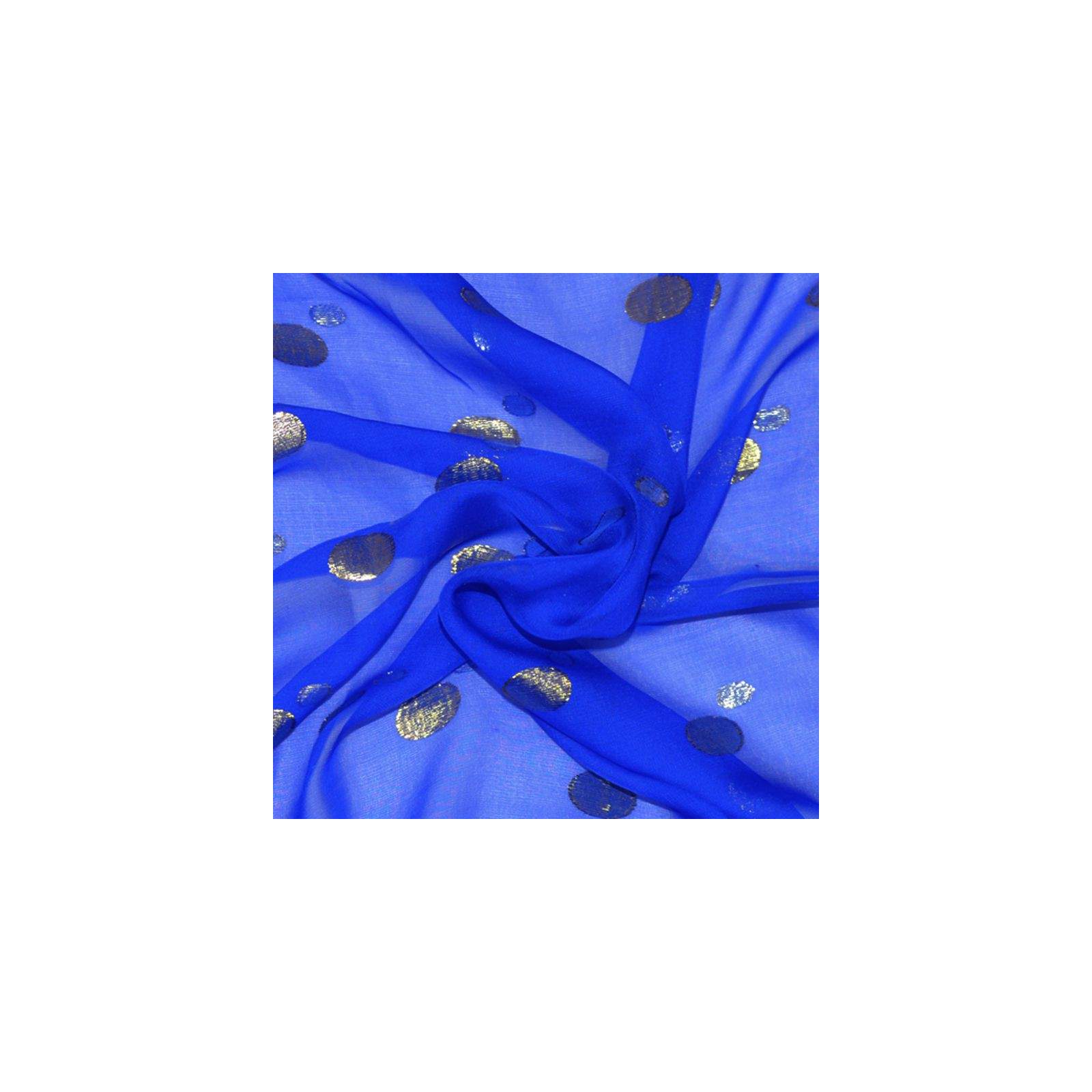 Mousseline de Soie bleu dévorée avec fils irisés à pois