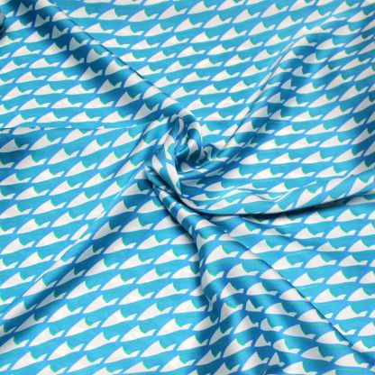 Satin - Motif blanc & vert fond turquoise 2