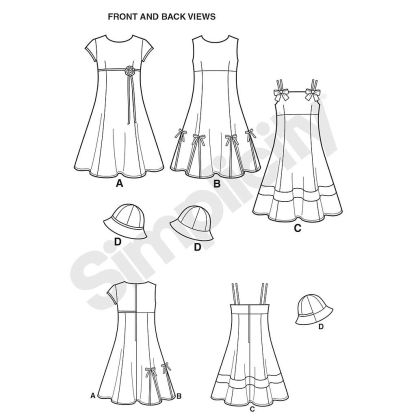 Patron Simplicity 1456.K5 - Robe fille avec choix de corsages et chapeau 2