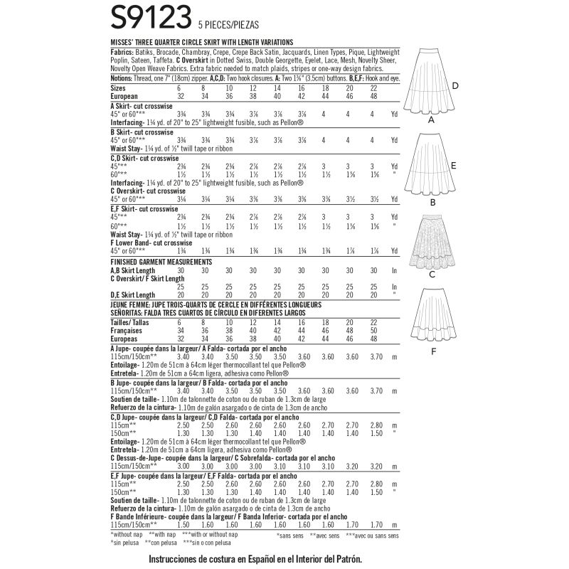Patron Simplicity 9123.H5 - Jupe à godets femme évasée