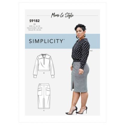 Patron Simplicity 9182.U5 - Ensemble Top en maille 1/2 zip et Jupe avec fente au devant