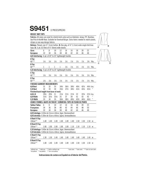 Patron Simplicity 9451.R5 - Hauts en tricot pour femme