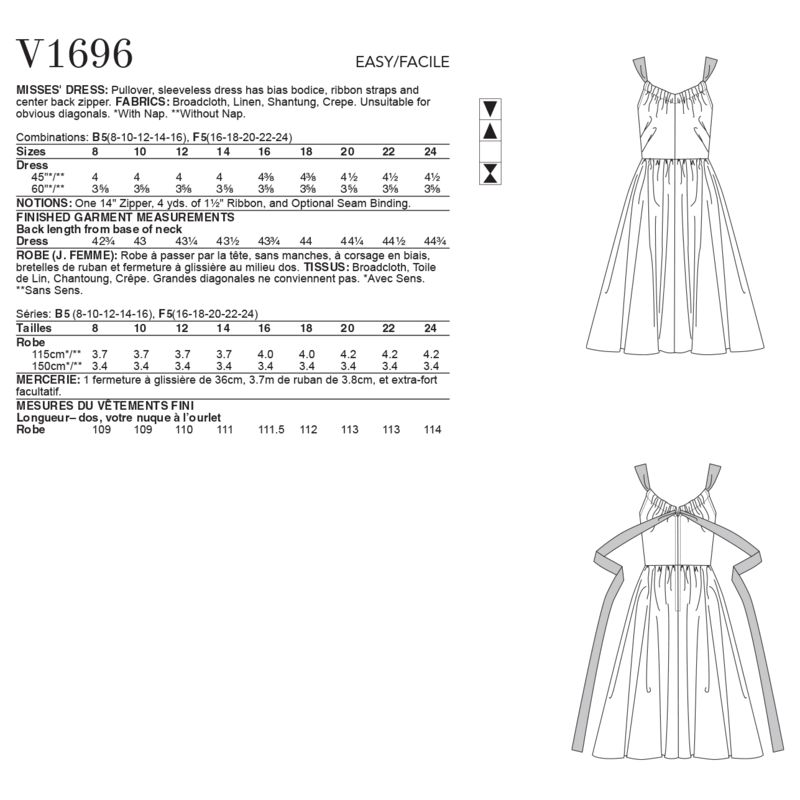 Patron Vogue 1696 F5 - Robe bretelles ruban