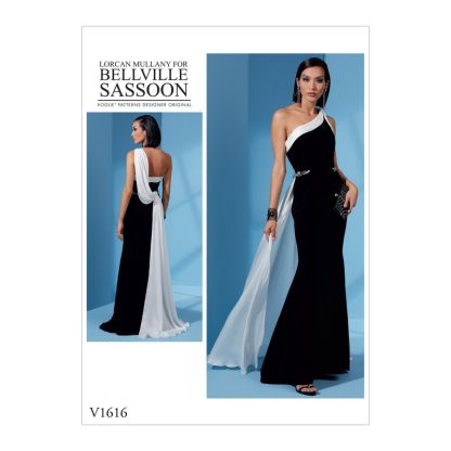 Patron Vogue 1616 A5 - Robe une épaule moulante avec drapé et traîne