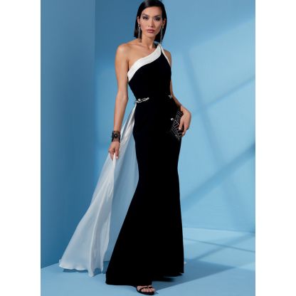 Patron Vogue 1616 A5 - Robe une épaule moulante avec drapé et traîne 2