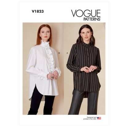 Patron Vogue 1823 F5 - Chemise femme large, col montant, option volants