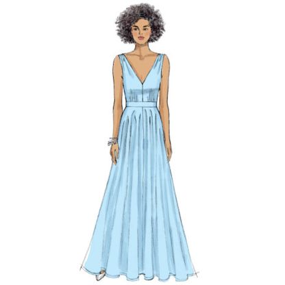 Patron Vogue 9053 A5 - Robes femme maxi et mi-longue avec décolleté en V profond 2