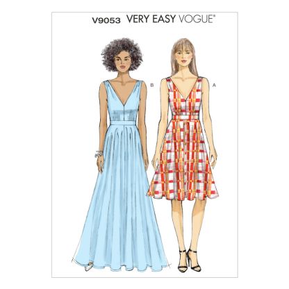 Patron Vogue 9053 A5 - Robes femme maxi et mi-longue avec décolleté en V profond