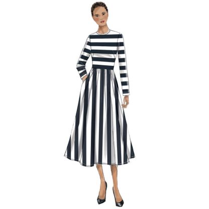 Patron Vogue 9197 E5 - Robes femme à col rond avec jupe plissée 2