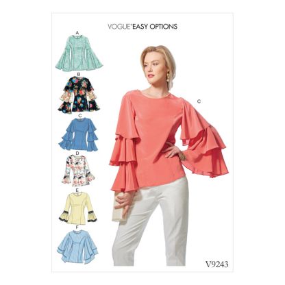 Patron Vogue 9243 E5 - Tops/Tee-Shirts femme à manches longues et volantées