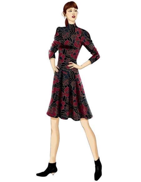 Patron Vogue 9264 A5 - Robes femme à col montant avec manches longues