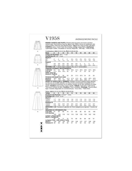 Patron Vogue 1958 F5 - Pantalon & short