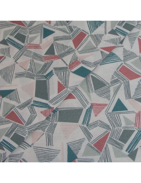 Popeline 100% coton bio (GOTS) - Triangles vert & rose