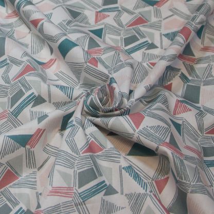 Popeline 100% coton bio (GOTS) - Triangles vert & rose 2